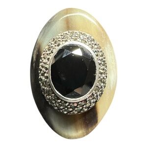 Vintage Judith Jack Dark Stone Oval Statement Ring